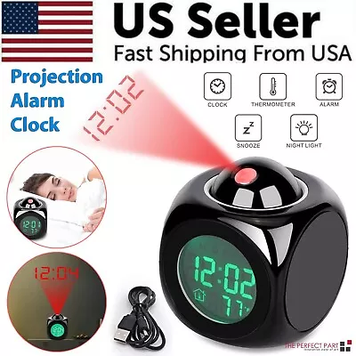 LED Projection Alarm Clock Digital LCD Display Voice Talking Weather Snooze USB • $12.89