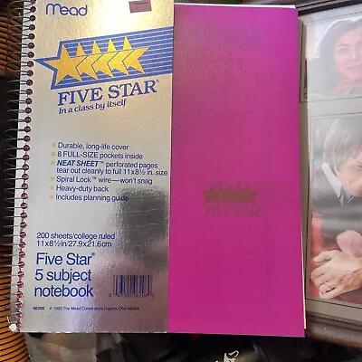 Five Star Wire Bound Notebook 5 Subject 200 Sheets College Ruled 11X8.5 In Pink • $6