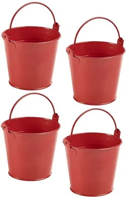 4 Pack Of Red Galvanised Steel Serving Buckets Dia 10cm H 9cm Capacity 50cl • £8.99