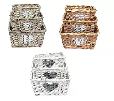 Shabby Chic Full Wicker Heart Baby Organiser Kitchen Easter Egg Storage Basket • £10.99