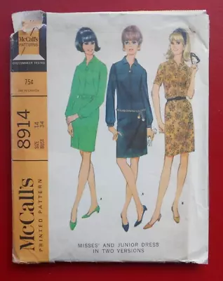 £2 • Buy Vintage 1960s MCCALL'S Sewing Pattern 8914. DRESS. Size 14. Bust 34 .