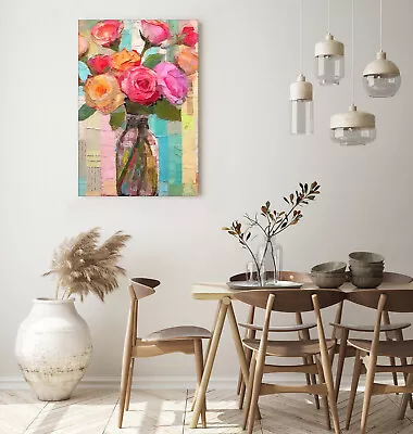 Cracked Rose Vase Wall Art Print Framed Canvas Picture Decor Living • £14.99