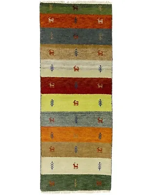 3X7 Indo-Gabbeh Oriental Runner Rug Multicolored Stripes Tribal Carpet 2'6X6'6 • $268