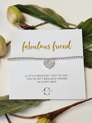 £5.95 • Buy 'Fabulous Friend' Heart Sterling Silver Plated Rhinestone Charm Bracelet- UK