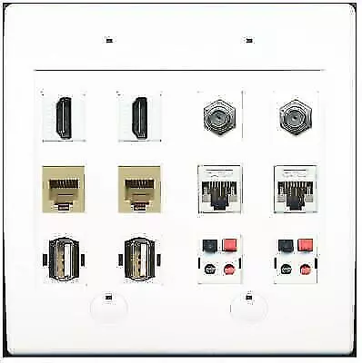 2 HDMI 2 Phone 2 USB 2 CAT5E 2 Speaker Wall Plate White • $42.03