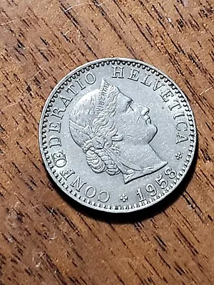 Switzerland 20 Rappen Coin 1958. KM# 29a Copper-Nickel. Libertas - Liberty. • $0.70