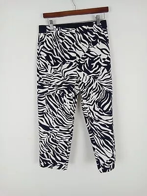 M&S Slim Cropped High Rise Trousers Ivory Navy Animal Print NEW F2 • £12.99