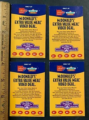 1996 Mcdonalds Incredible Univ Walt Disney Home Video Coupon Lot (4) (aa) 11421 • $6.99