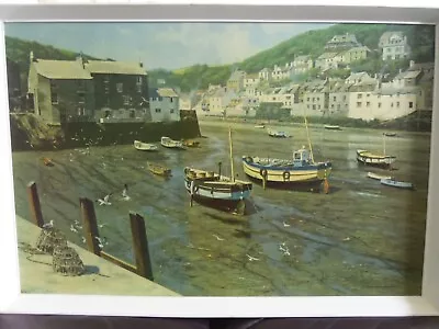 David Shepherd Oil On Canvas On Board 'low Tide At Polperro' Cornwall Painting • £21500