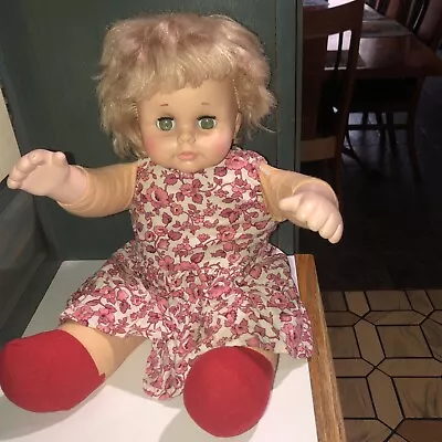 Eegee Talking Doll 18  Cloth Body Sleep Eyes Vintage ‘74 Pull String Talker Work • $20