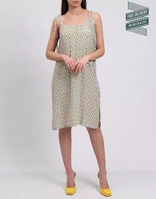 RRP€1210 MARNI Silk Slip Dress IT40 US4 UK8 M Geometric Print Slit Made In Italy • £149.99