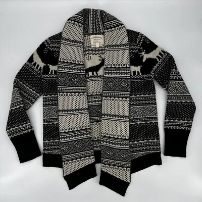 $19.97 • Buy Cambridge Dry Goods Womens Open Front Cardigan Sweater Sz L Black White Reindeer