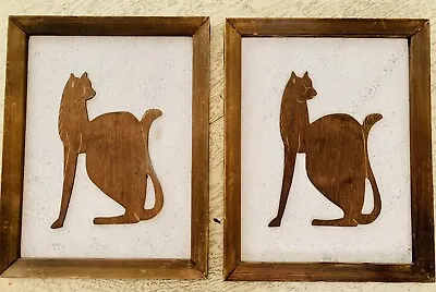 Vintage PAIR MCM Wood SIAMESE CATS Silhouettes In Original Frames 15x12” BOHO • $45