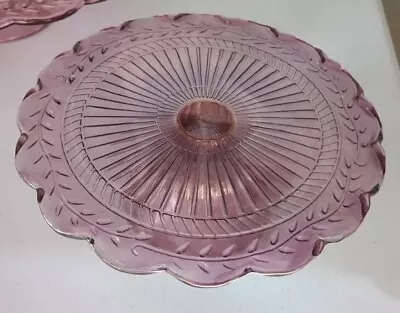 VTG Pink Laurel Leaf Depression Glass Pedestal Cake Stand 10  Diameter  • $23