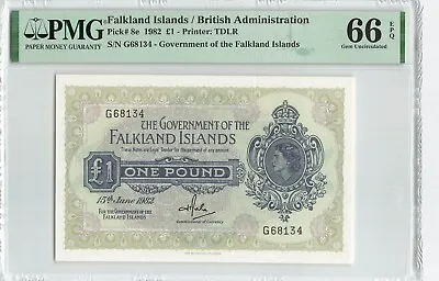FALKLAND ISLANDS 1 Pound 1982 P-8e PMG 66 EPQ Gem UNC QEII Note Rare • £156.78