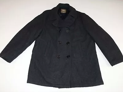 Haggar Mens Pea Coat Large Charcoal Gray Wool Blend Double Breasted Heavy Fabric • $34.99