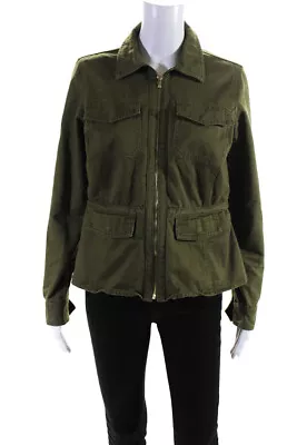C Wonder Womens Collared Zip Front Solid Cotton Jacket Green Size Small • $2.99