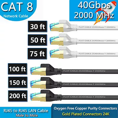 30FT - 200FT Heavy Duty Cat8 Ethernet Cable Super Speed 40Gbps/2000Mhz RJ45 Cord • $16.99