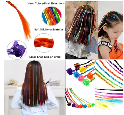 24Pcs Clip In Hair Colours Kids Braids Extensions Hair Coloured Hair For Kids • £3.95