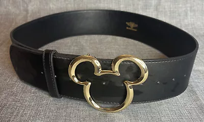 Buckle-Down Disney Wide Belt Black Gold Mickey Mouse Buckle Adjustable Size M • $32