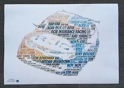 BTCC 2018 Autoaid Breakdown/RCIB Insurance Racing AMD MG6 Word Art ~ A4 Poster • £5