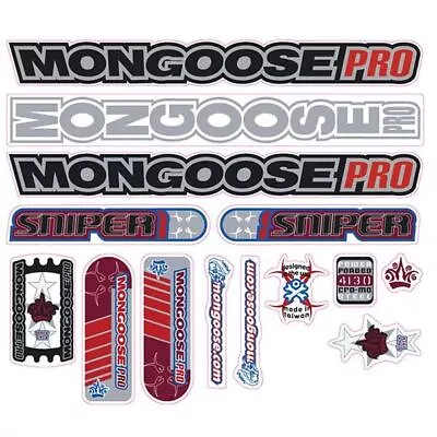 Mongoose - 2001 Sniper Silver Red For Black Frame - Decal Set - Old School Bmx • $88