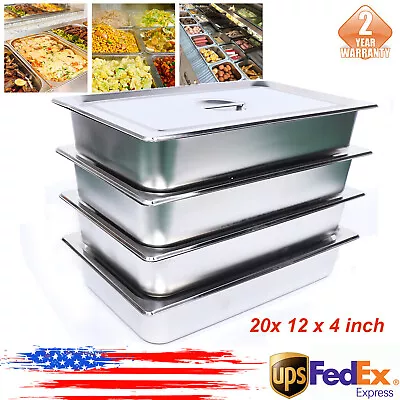 4 Pack Pans Steam Table Pan With Lid Food Pan Commercial Hotel Stainless Steel  • $51.30