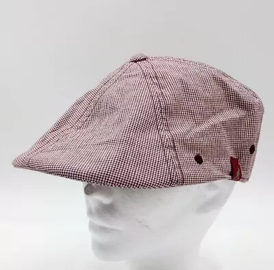 Kangol Plaid 504 Newsboy Cap Flexfit Cabbie Hat Red White L /XL • $34.48