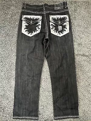 VTG Ablanche Baggy Jeans Embroidered 36x33 Flap Pockets Thick Stitch Y2k Black • $49.99