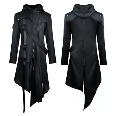 Mens Medieval Jacket Hooded Long Coat Gothic Retro Cardigan Outwear Clothes Tops • $40.29