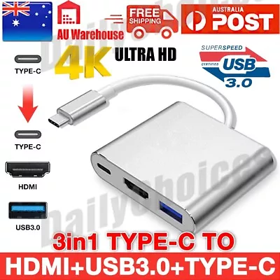 $9.95 • Buy Type C To USB-C HDMI USB 3.0 Adapter Converter Cable 3 In 1 Hub For MacBook Pro
