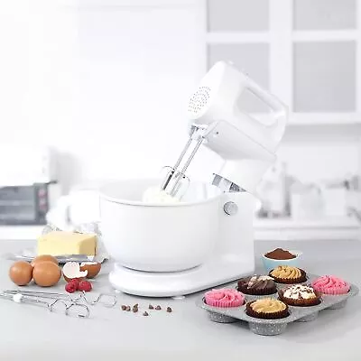 Electric Twin Hand & Stand Mixer With Rotating 3.8litre Cake Baking Mixing Bowl  • £34.99