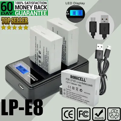 2x LP-E8 Camera Battery&LCD Dual Charger For Canon EOS 700D 550D 650D 600D DSLR • £18.49