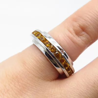 925 Sterling Silver Vintage Real Citrine Gemstone Rotating Band Ring Size 4.5 • $43.99
