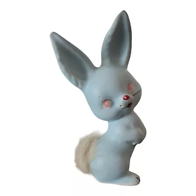 Vintage Kitschy Bunny Porcelain Figurine With Tail Of White Fur 5” Tall Ucagco  • $18