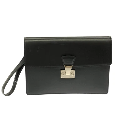 $152 • Buy Auth Cartier Cabochon Black Leather Mens Clutch Bag