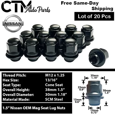 20x Black Nissan Infiniti 12x1.25 OEM Factory Style Mag Type Replacement Lug Nut • $21.99