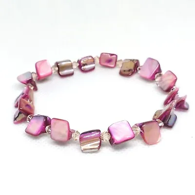 Stretch Bracelet With Pink Dyed Abalone Shell Chip Beads &beige Faceted Spacers  • £3.20