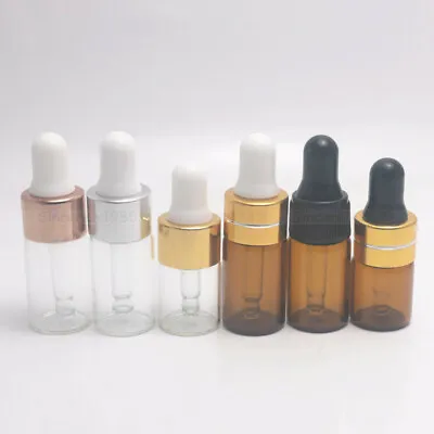 £5.51 • Buy 1/2/3ml Amber Clear Small Glass Dropper Bottle Sample Vial Essential Oil Pipette