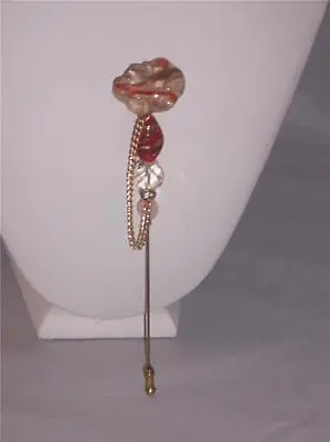  Red Venetian Glass Clear Crystal Bead Vintage Hat Scarf Shawl Pin Hand Crafted • £75.90