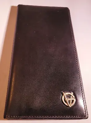 GIANNI VERSACE Vintage '90s Metal GV Logo Leather Long Wallet Checkbook Black • $69