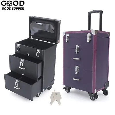 Women Pro Trolley Cosmetic Case Tattoo Nail Makeup Toolbox Rolling Luggage • $71