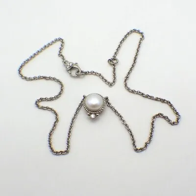 Judith Ripka Mabe Pearl Necklace Sterling Silver CZ • $140