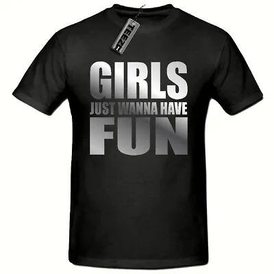 Girls Just Wanna Have Fun Tshirt Silver Slogan Womens TshirtFancy Dress 80's • £8.99