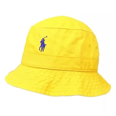 Polo Ralph Lauren Solid Safari Bucket Hat Cap With Pony -  Yellow (Navy Pony) • $59.99