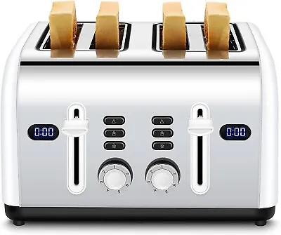 Toaster 4 Slice REDMOND Retro Stainless Steel LED Timer ST037 White • $39.95