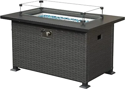 Domi 43-inch Gas Fire Pit Table Outdoor Wicker Propane Firepit W/Steel Tabletop • $239.99