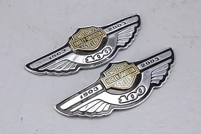 2003 Harley Dyna 100th Anniversary GOLD Fuel Tank Badge Emblem Left Right Set • $250.22
