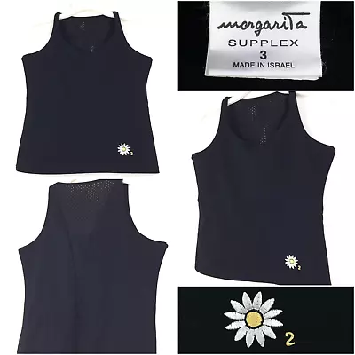 Margarita Supplex Womens Size 3 (32 In Bust) Black Embroidered Daisy Active Tank • $43.63