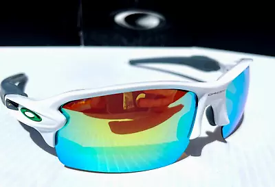 NEW Oakley FLAK 2.0 White W Green POLARIZED Galaxy Gold Iridium Sunglass 9188 • $148.86